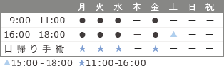 診療時間 9:00-11:00　16:00-18:00